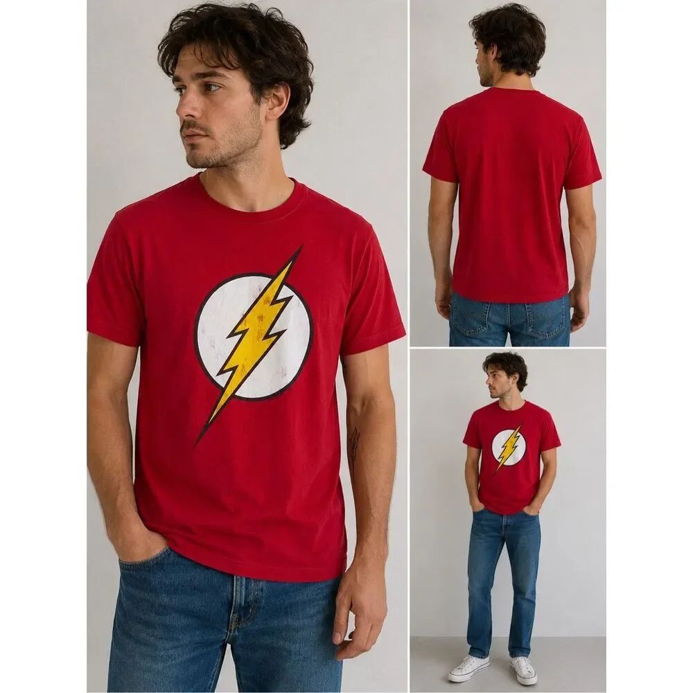 Logoshirt The Flash Red Graphic T-Shirt Size M 100% Cotton DC Comics